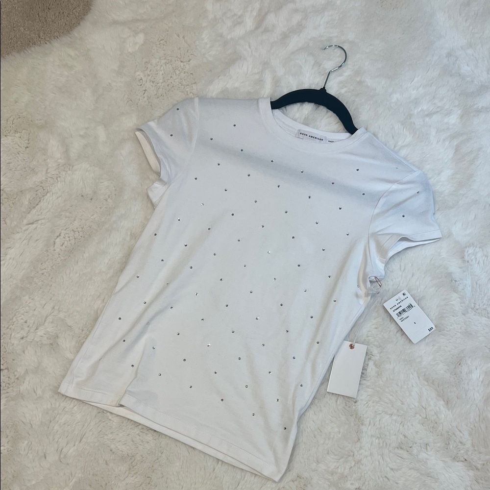 Good American Bright White Top with rhinestones